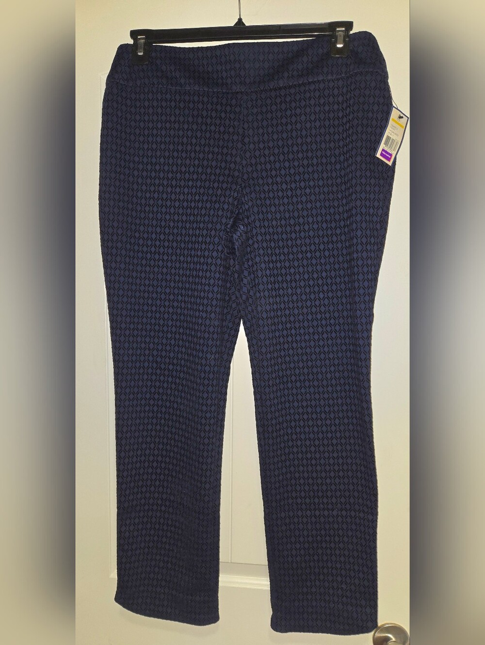 NWT Soft & Stretchy Navy Slacks Ft Black Geometric Design